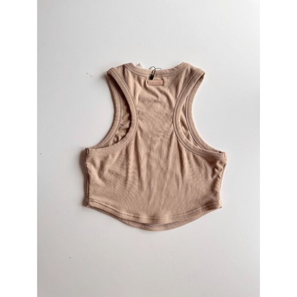 APRES ACTIF Beige Champagne Essential Ribbed Cropped Racerback Tank, Size S - Picture 5 of 10